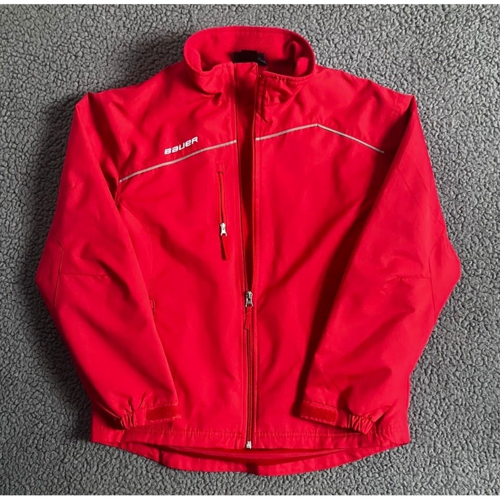 Bauer Team Youth Large Red Full Zip Hockey Warm Up Jacket Reflective Softshell